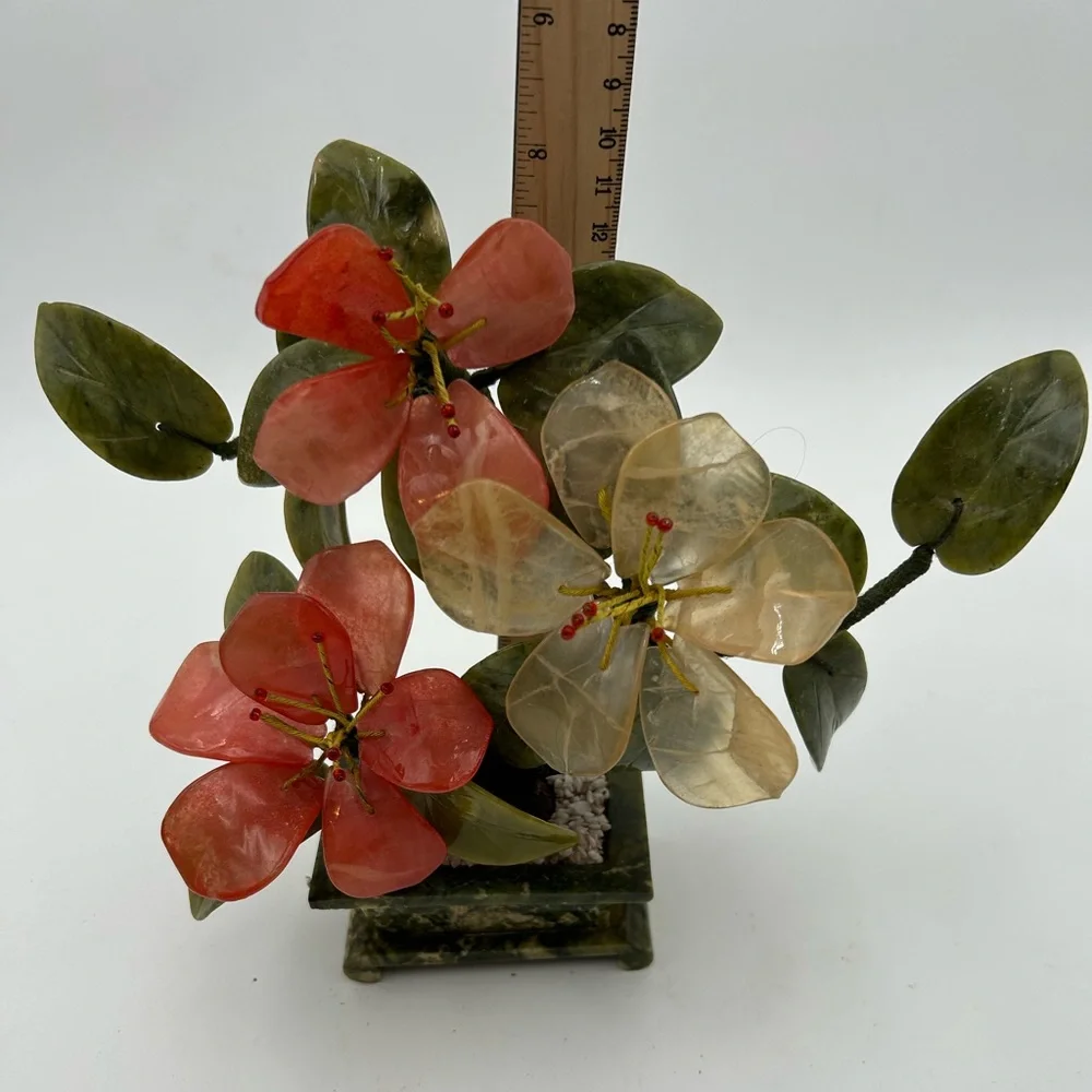 Vintage Floral Stone Arrangement in Red and Cream